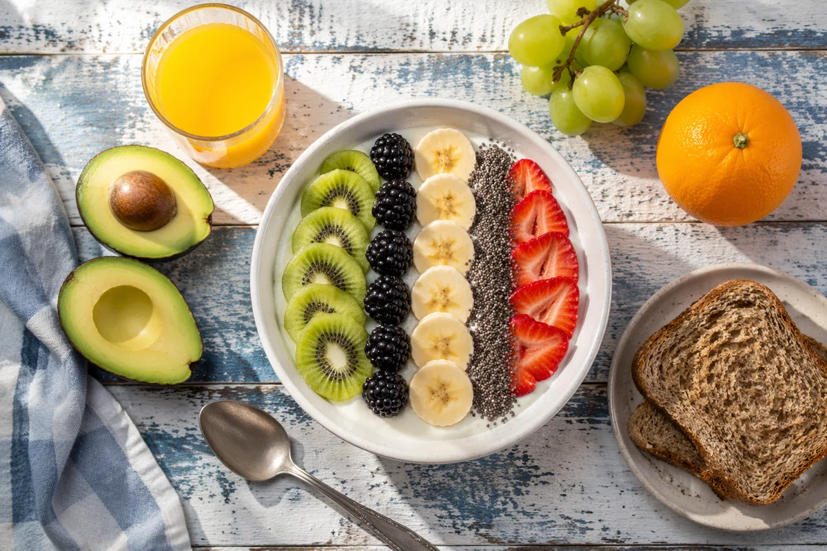 Top Down Healthy Breakfast Bowl with Fruit