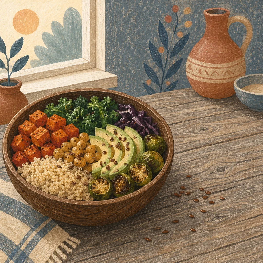 Healthy Buddha Bowl on Rustic Wooden Table