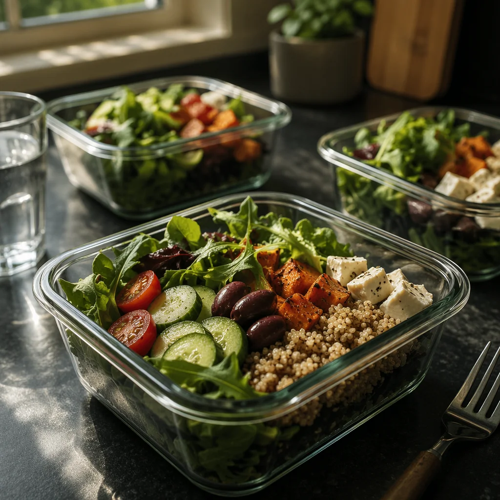 Healthy Meal Prep Containers on Kitchen Counter