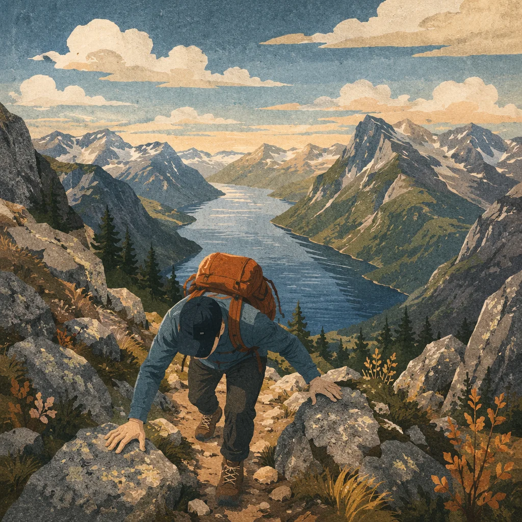 Hiker Boots on Rugged Alpine Trail