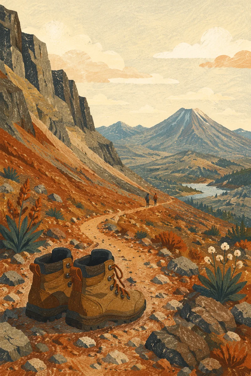 Hiking Boots Over Alpine Mountain Trail