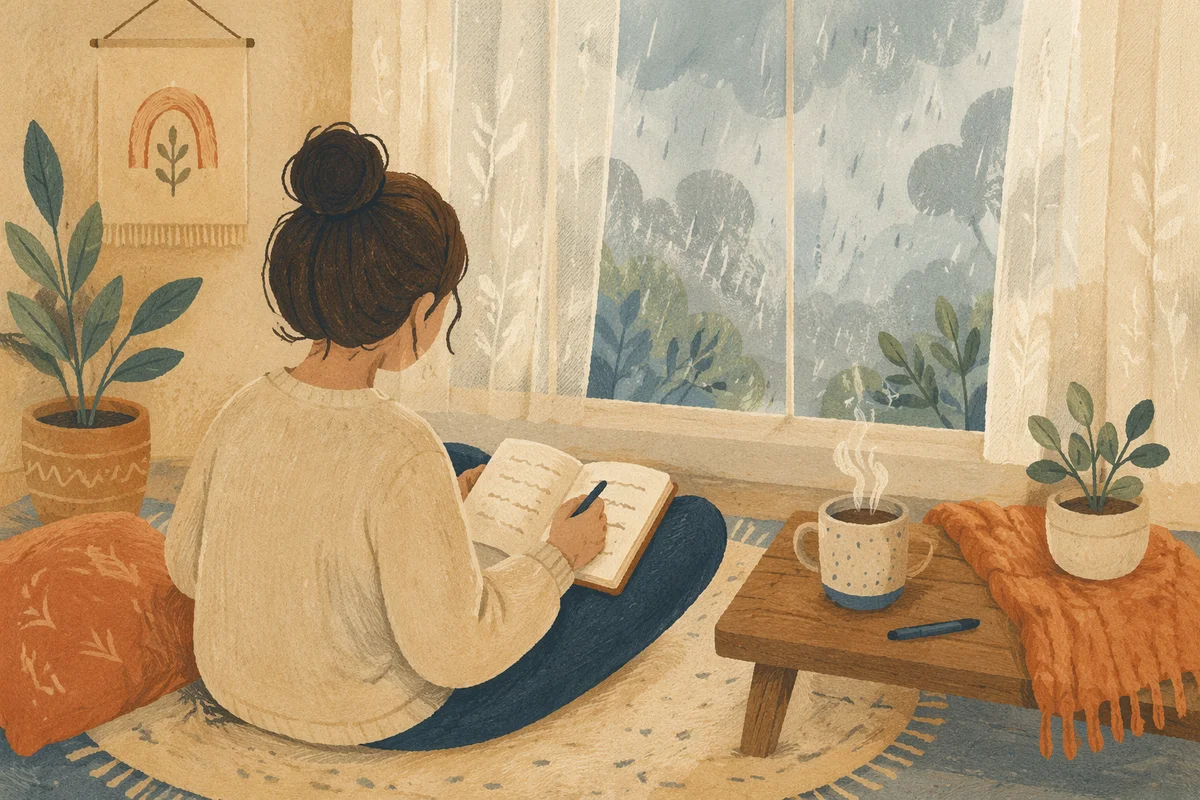 Quiet Journal Reflection by Rainy Window