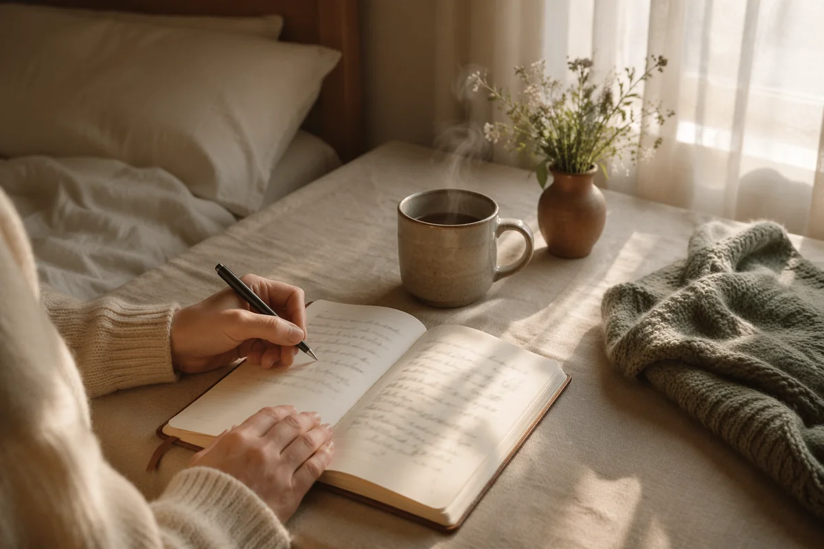 Quiet Morning Journal Reflection by Window