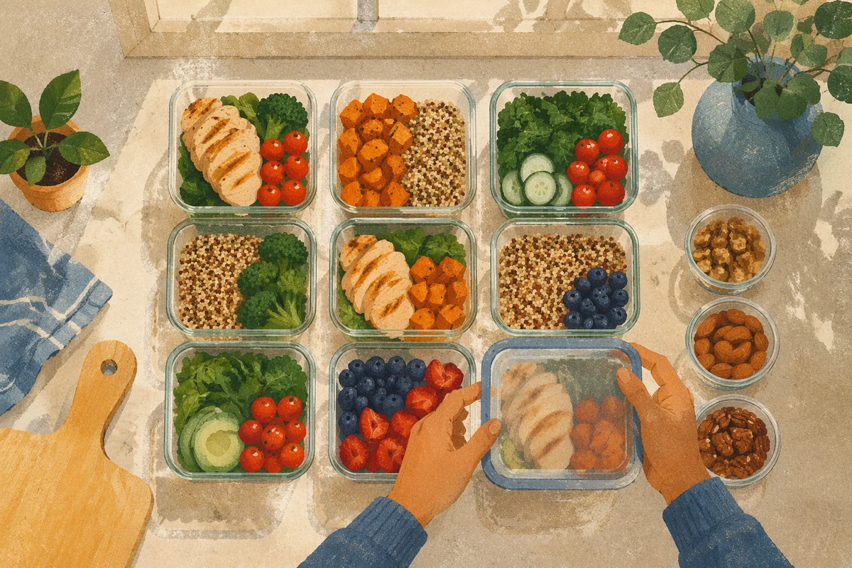 Healthy Meal Prep Containers on Kitchen Counter