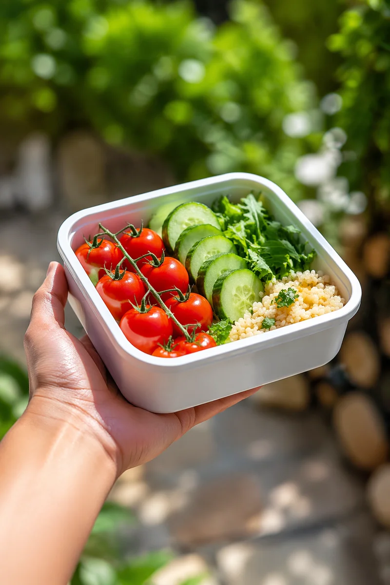 Healthy Meal Prep Container in Sunlight