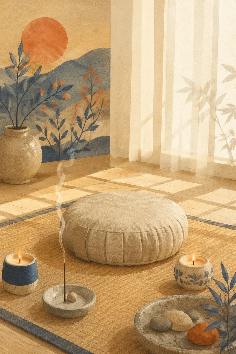 Serene Meditation Cushion with Candles and Incense