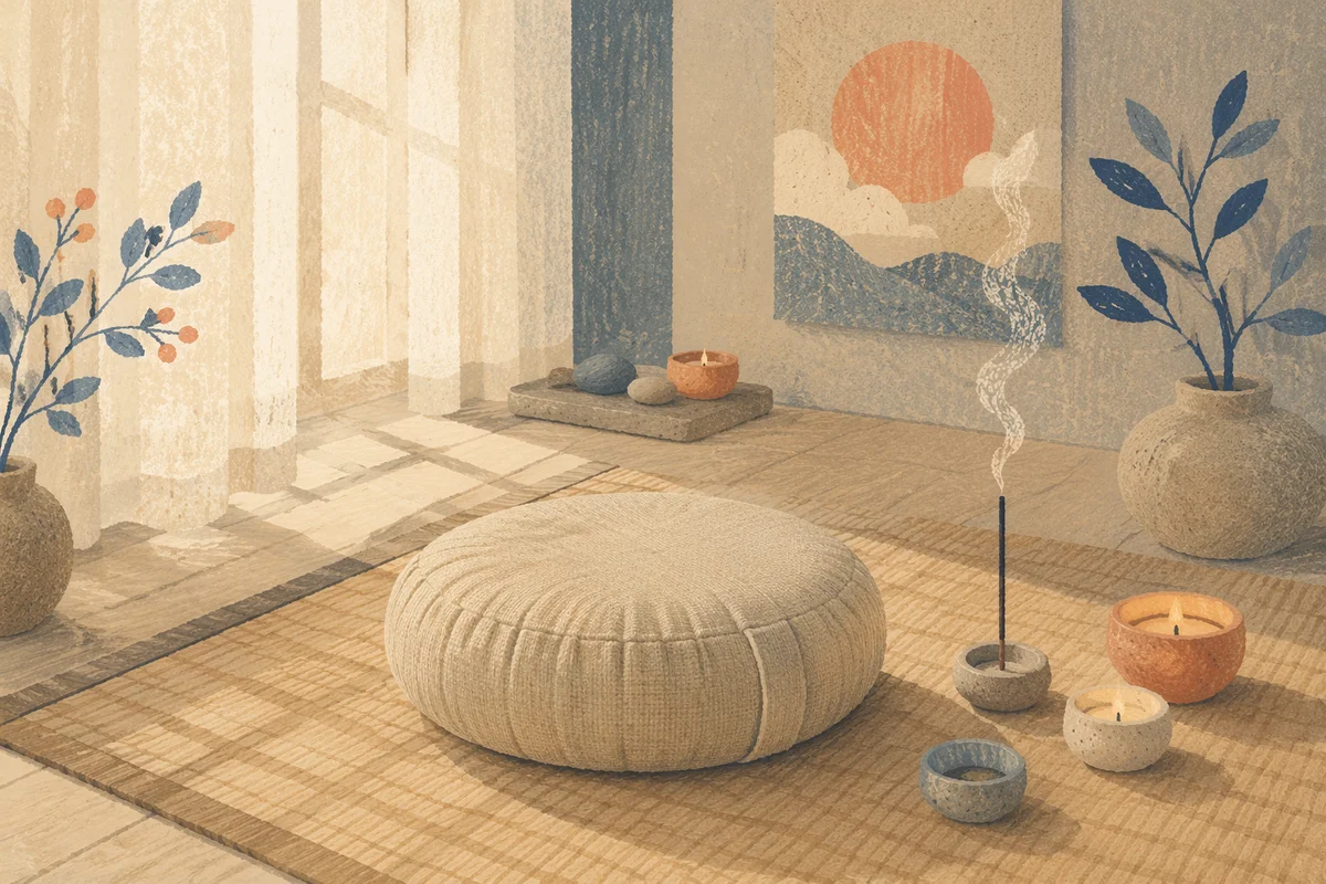 Serene Meditation Cushion Zen Room with Candles