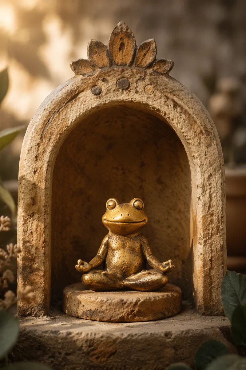 Peaceful Golden Frog Meditation Under Arch