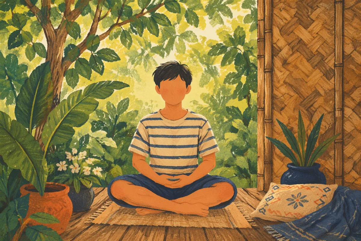 Peaceful Cross-Legged Garden Meditation Scene
