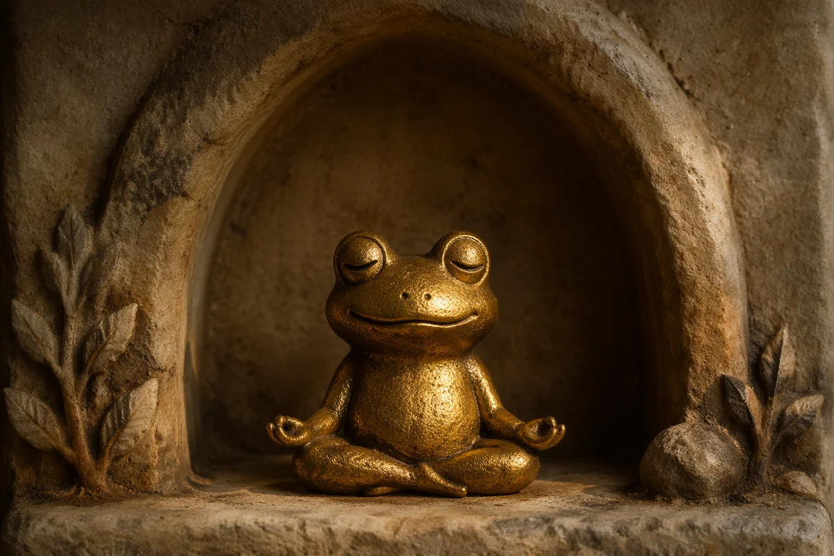 Golden Frog Figurine in Peaceful Meditation