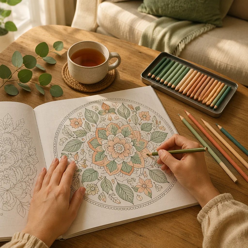 Mindfulness Coloring with Pencils and Tea