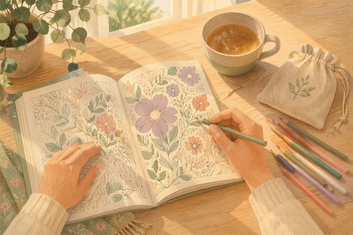 Mindfulness Coloring Book and Pencils Still Life