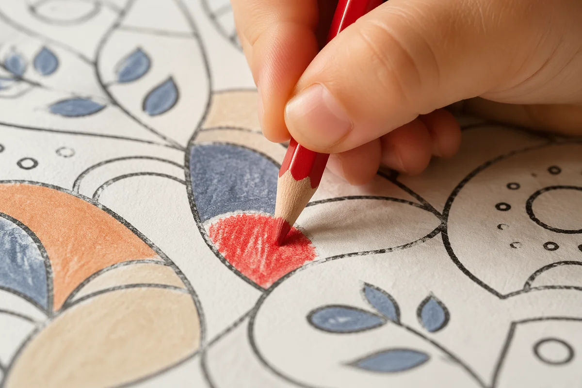 Mindfulness Coloring with Red Pencil Close-Up