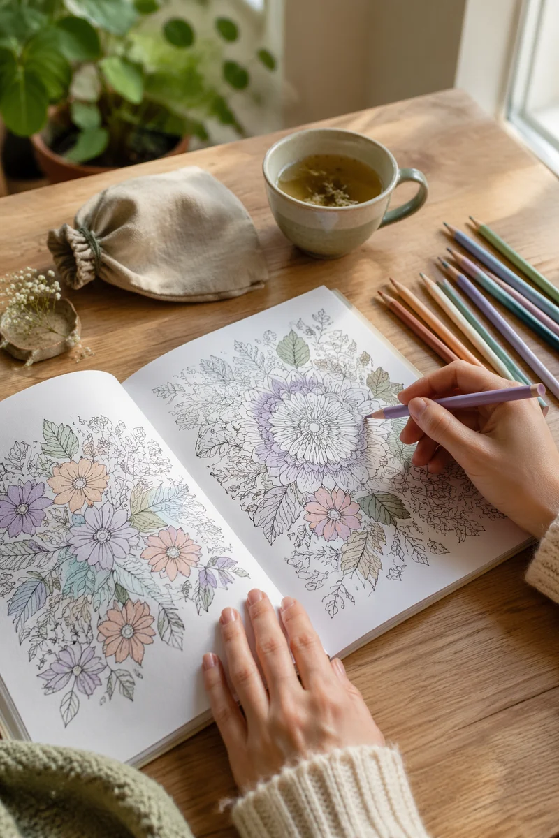 Mindfulness Coloring Book with Pastel Pencils