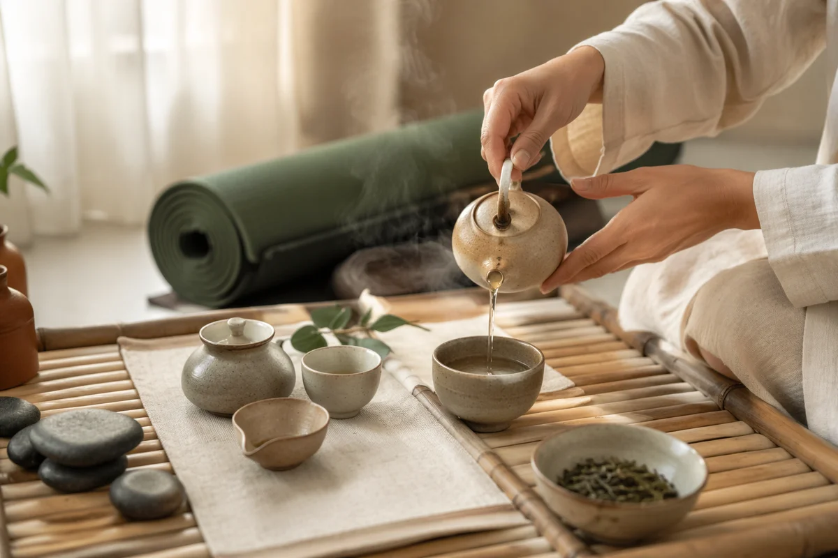 Mindful Organic Tea Ceremony with Ceramic Cups