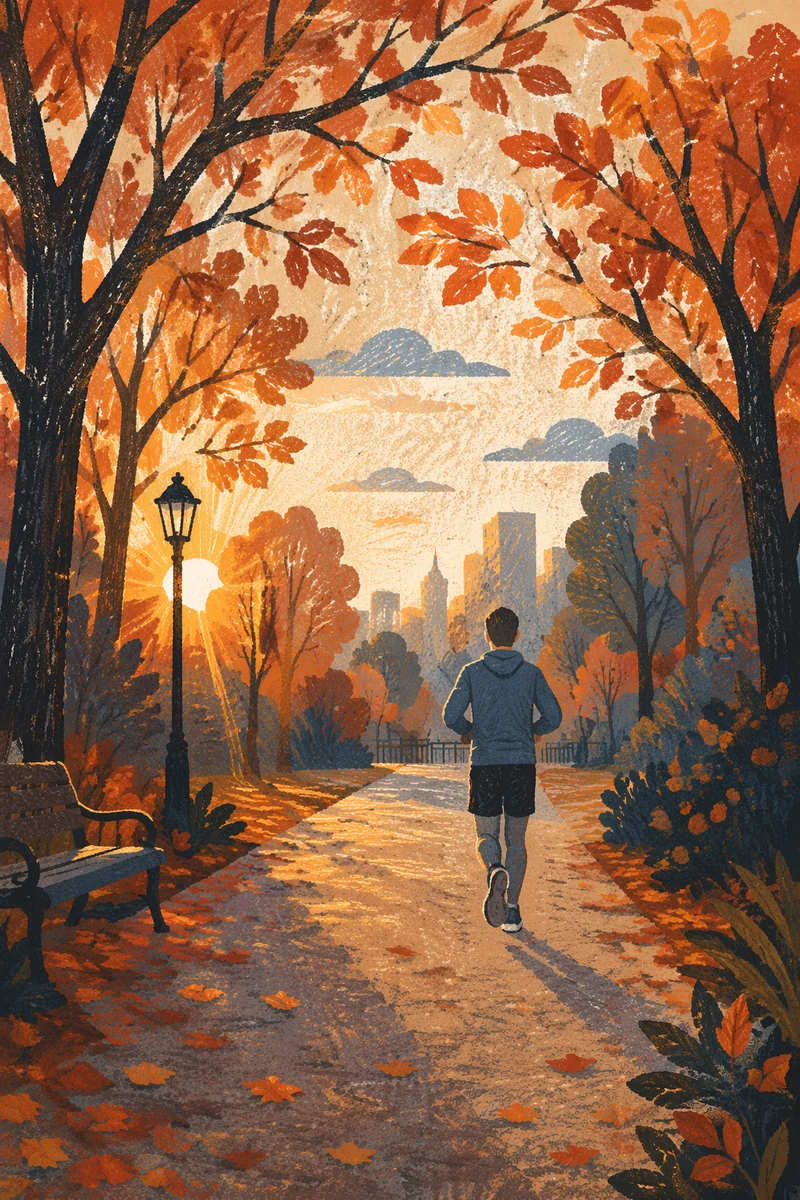 Sunrise Jogging Path in Autumn Park