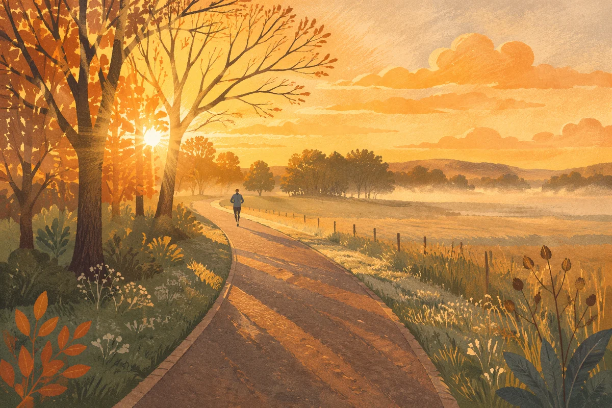 Golden Sunrise Jogging Path Through Countryside