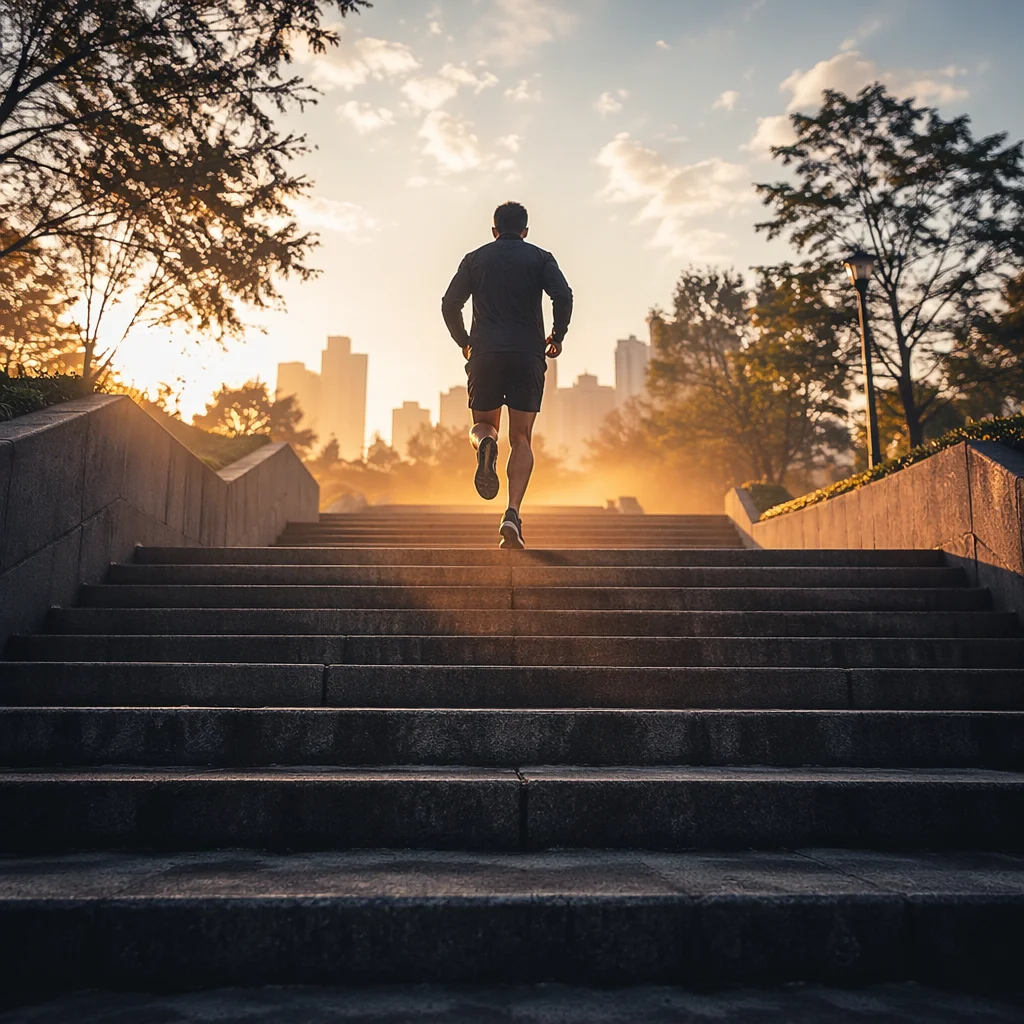 Sunrise Stair Workout in Urban Park