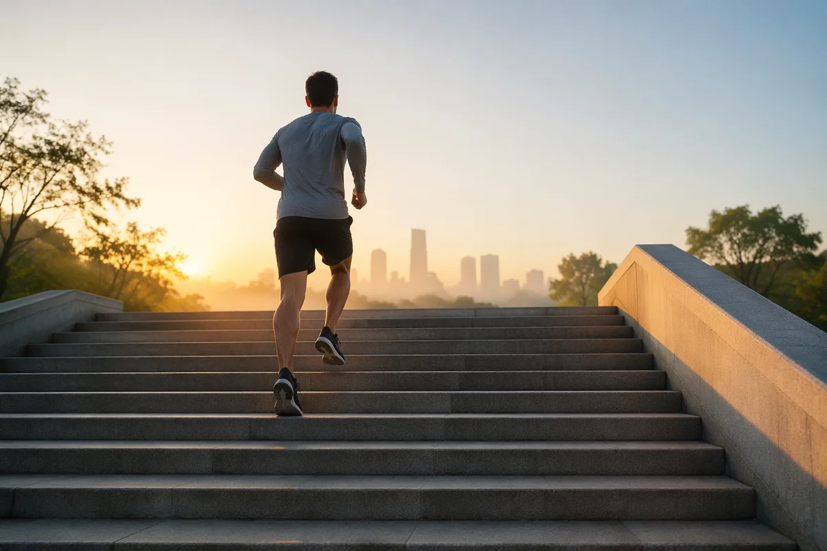 Sunrise Stair Workout in Urban Park