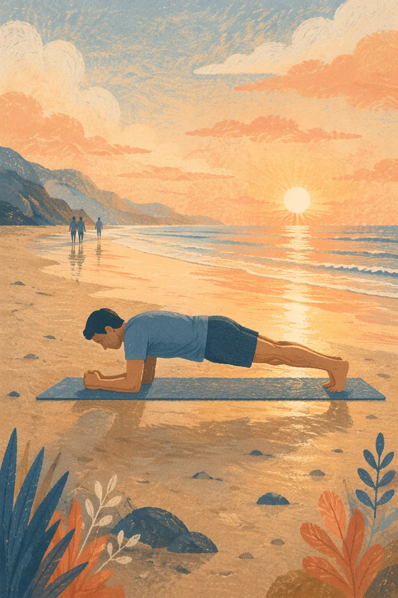 Sunrise Beach Plank in Calm Silhouette