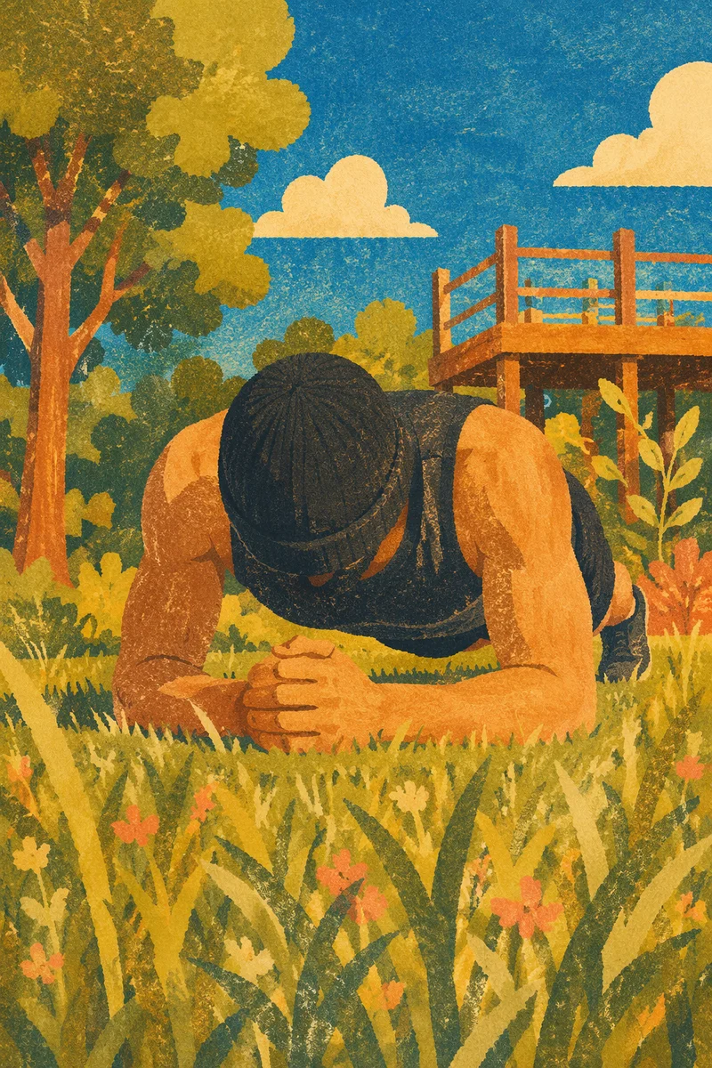 Outdoor Forearm Plank on Sunlit Grass