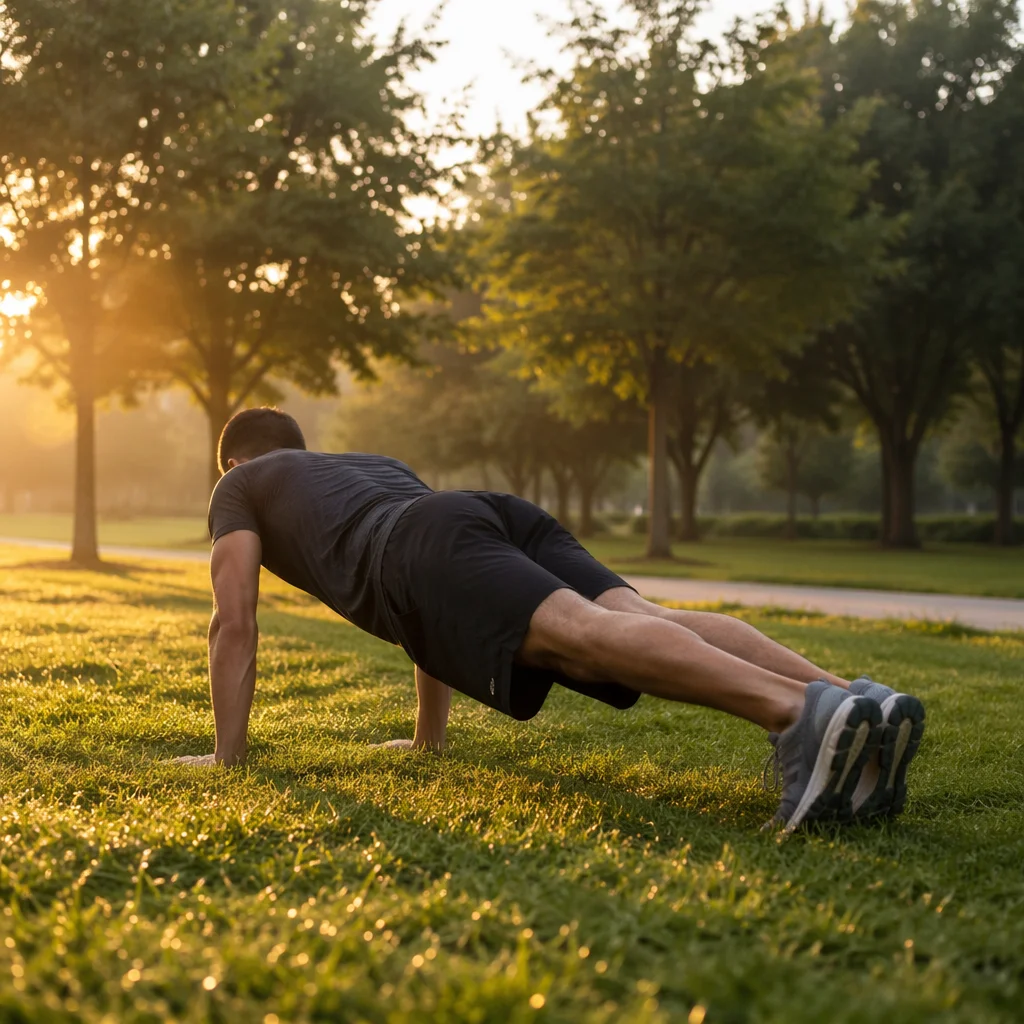 Morning Push-Ups on Park Grass