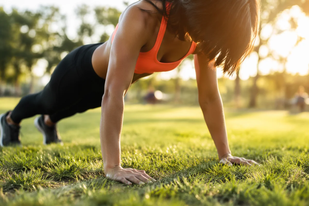 Outdoor Push-Ups on Sunny Park Grass