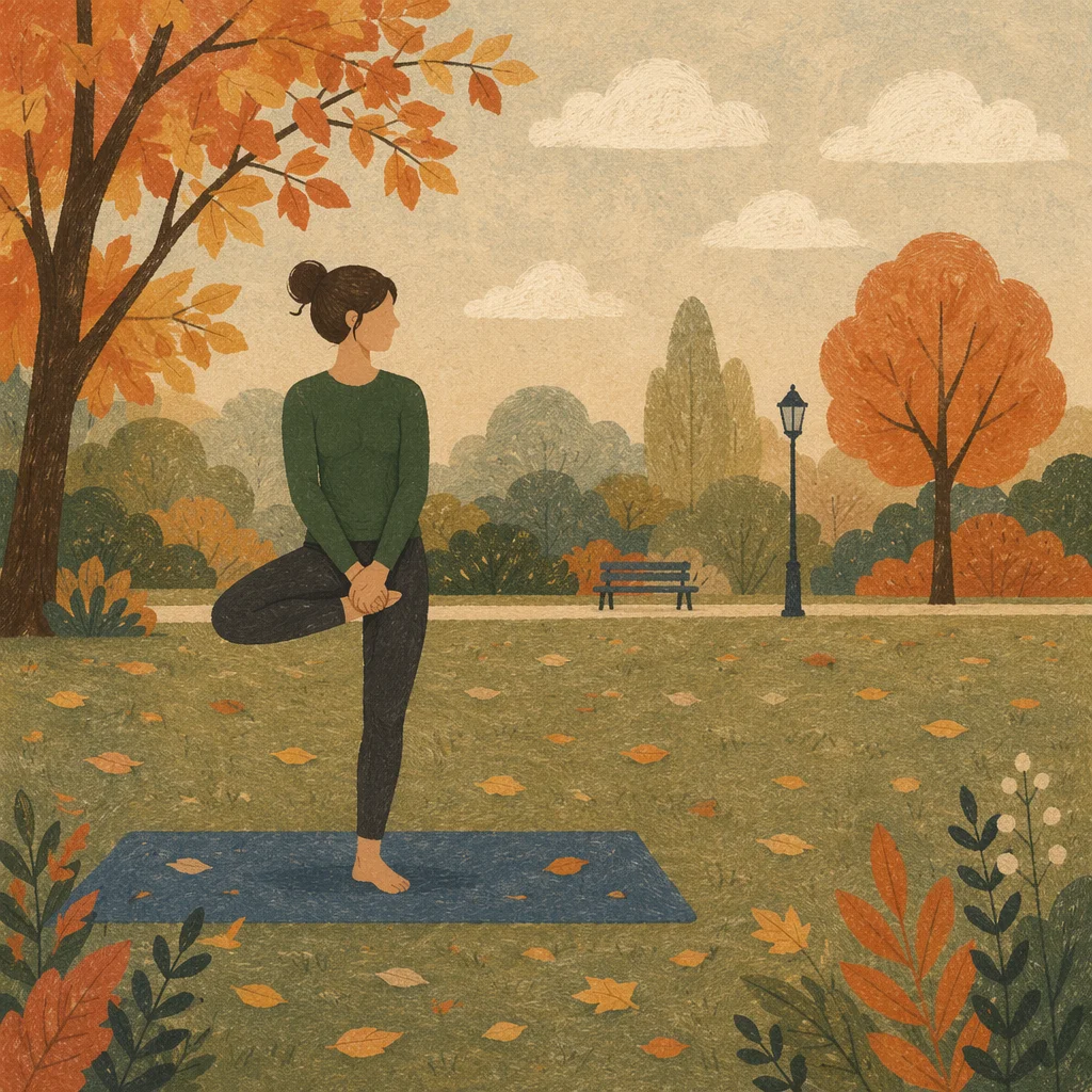 Autumn Park Yoga Tree Pose Meditation