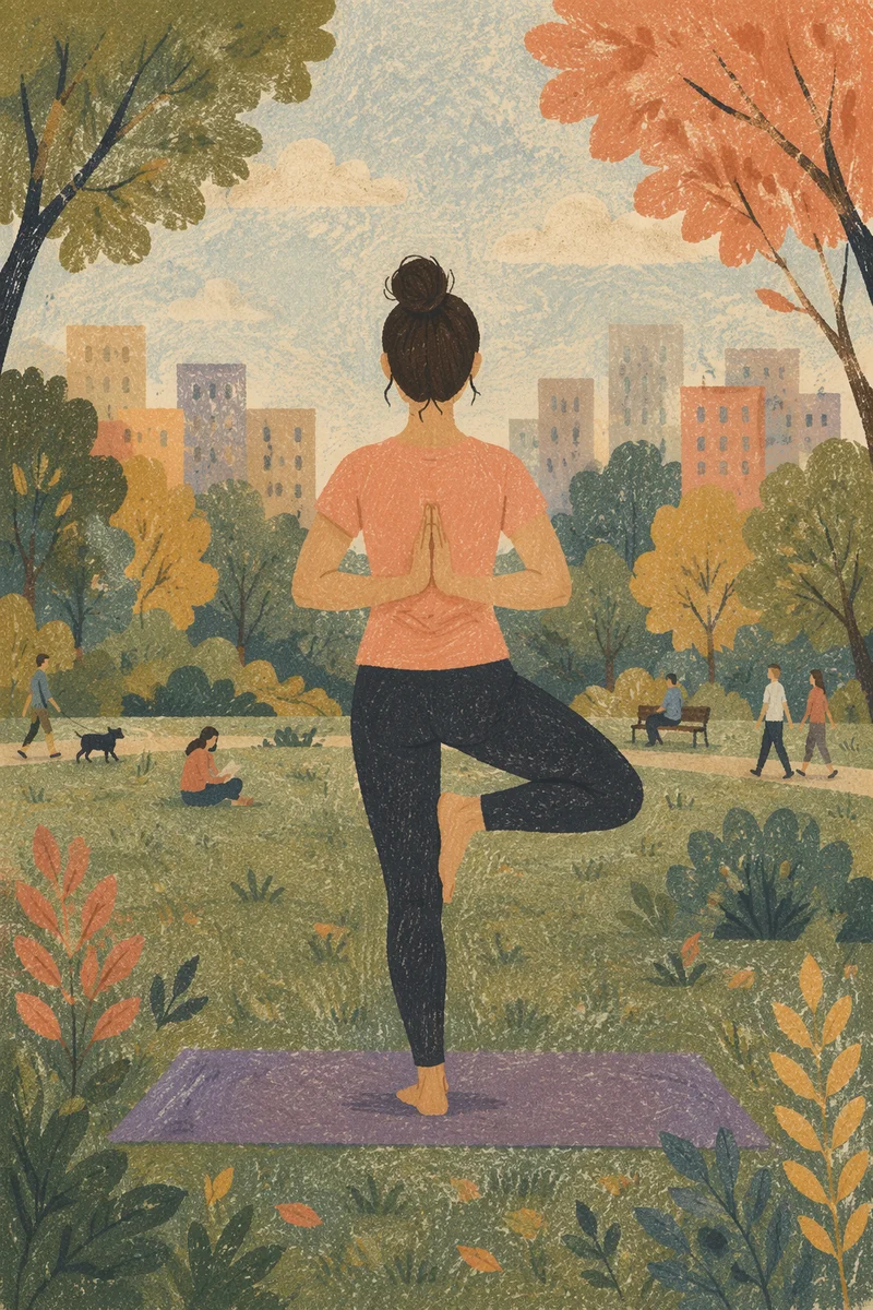 Tree Pose Yoga in Autumn Park