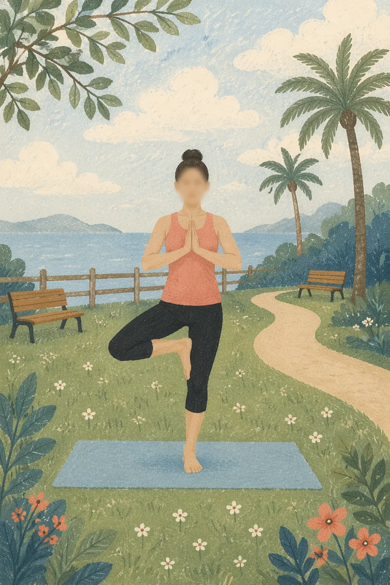 Peaceful Tree Pose Yoga in Coastal Park