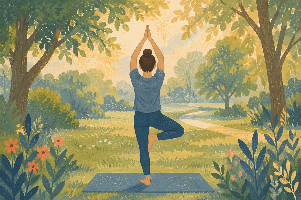 Morning Yoga Tree Pose in Green Park