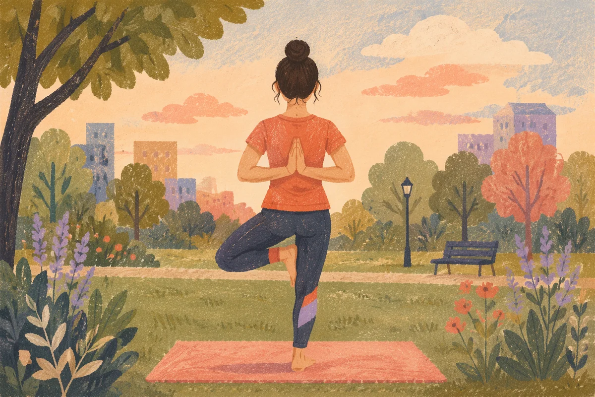 Tree Pose Yoga in Quiet Park