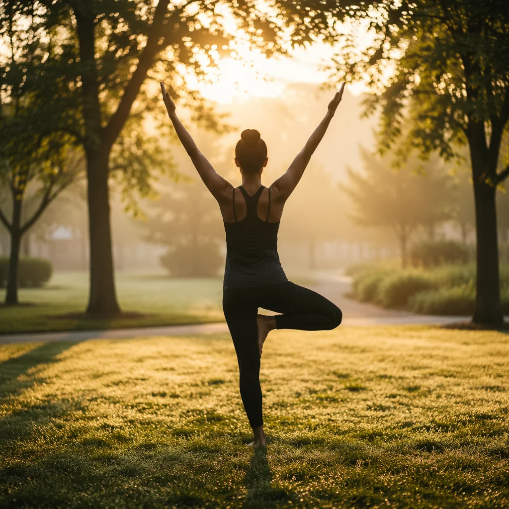 Sunrise Tree Pose in Quiet Park