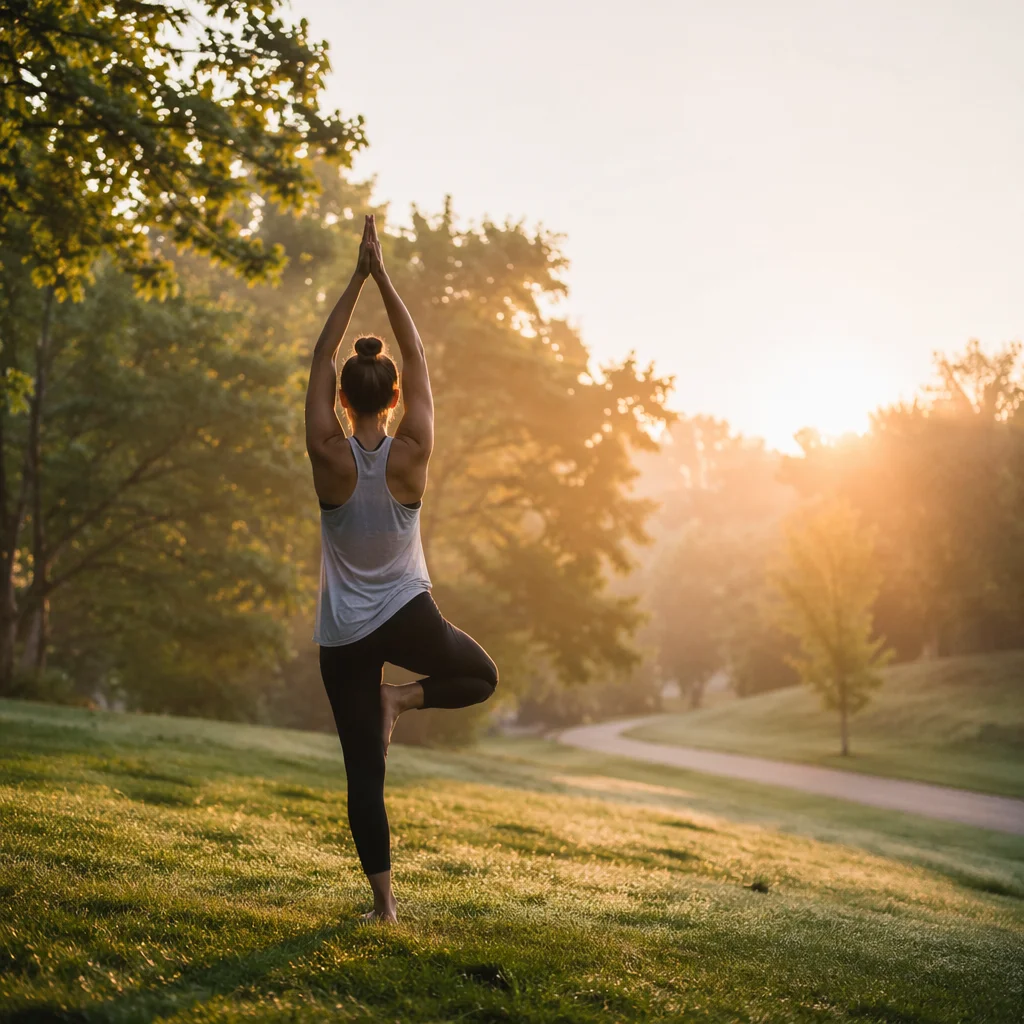 Sunrise Tree Pose in Quiet Park