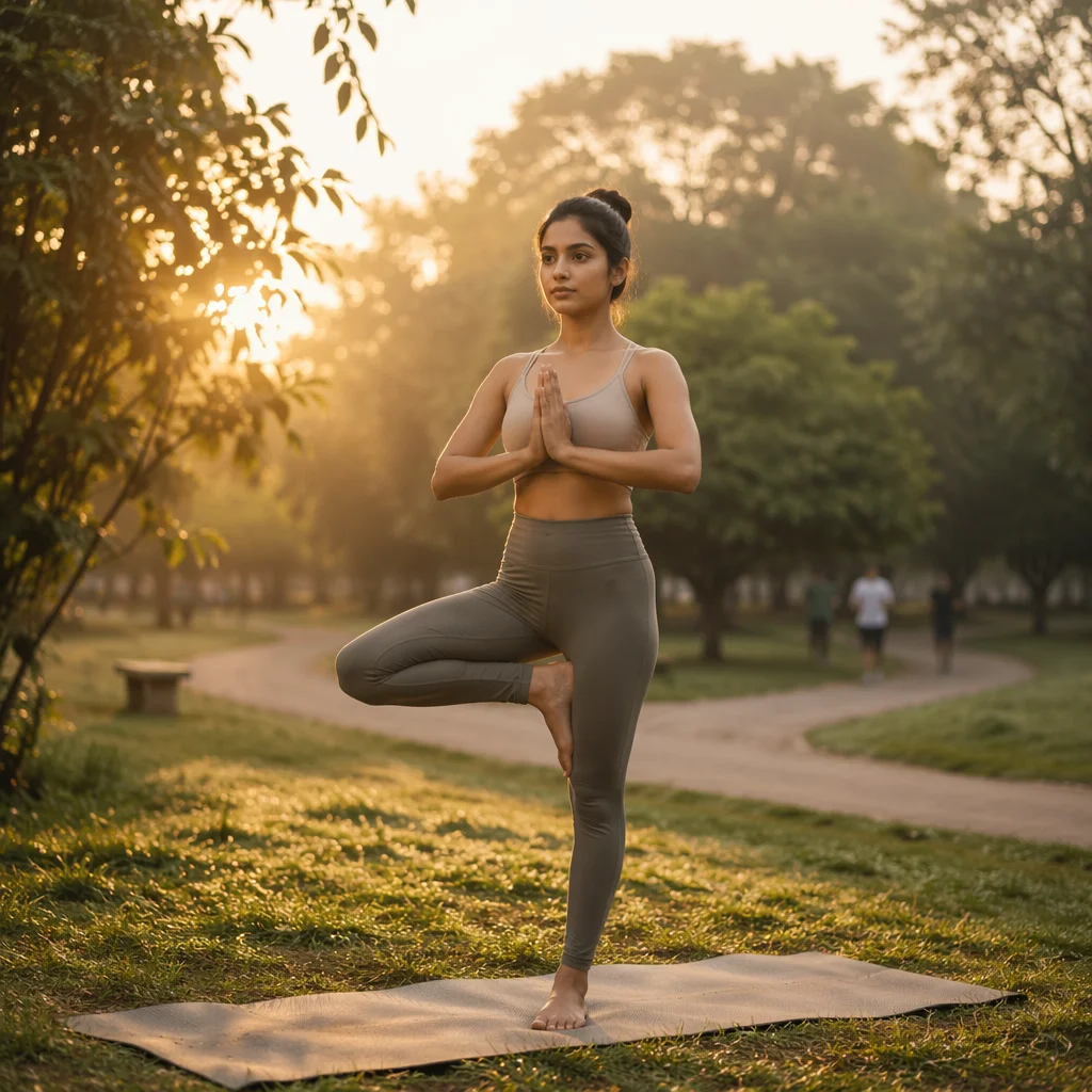 Sunrise Tree Pose in Peaceful Park