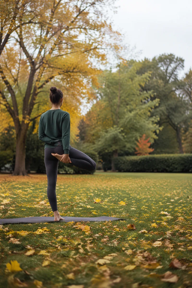 Autumn Park Yoga Tree Pose Practice