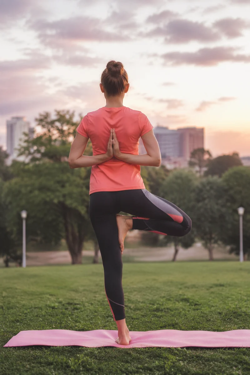 Tree Pose Yoga in Quiet Park