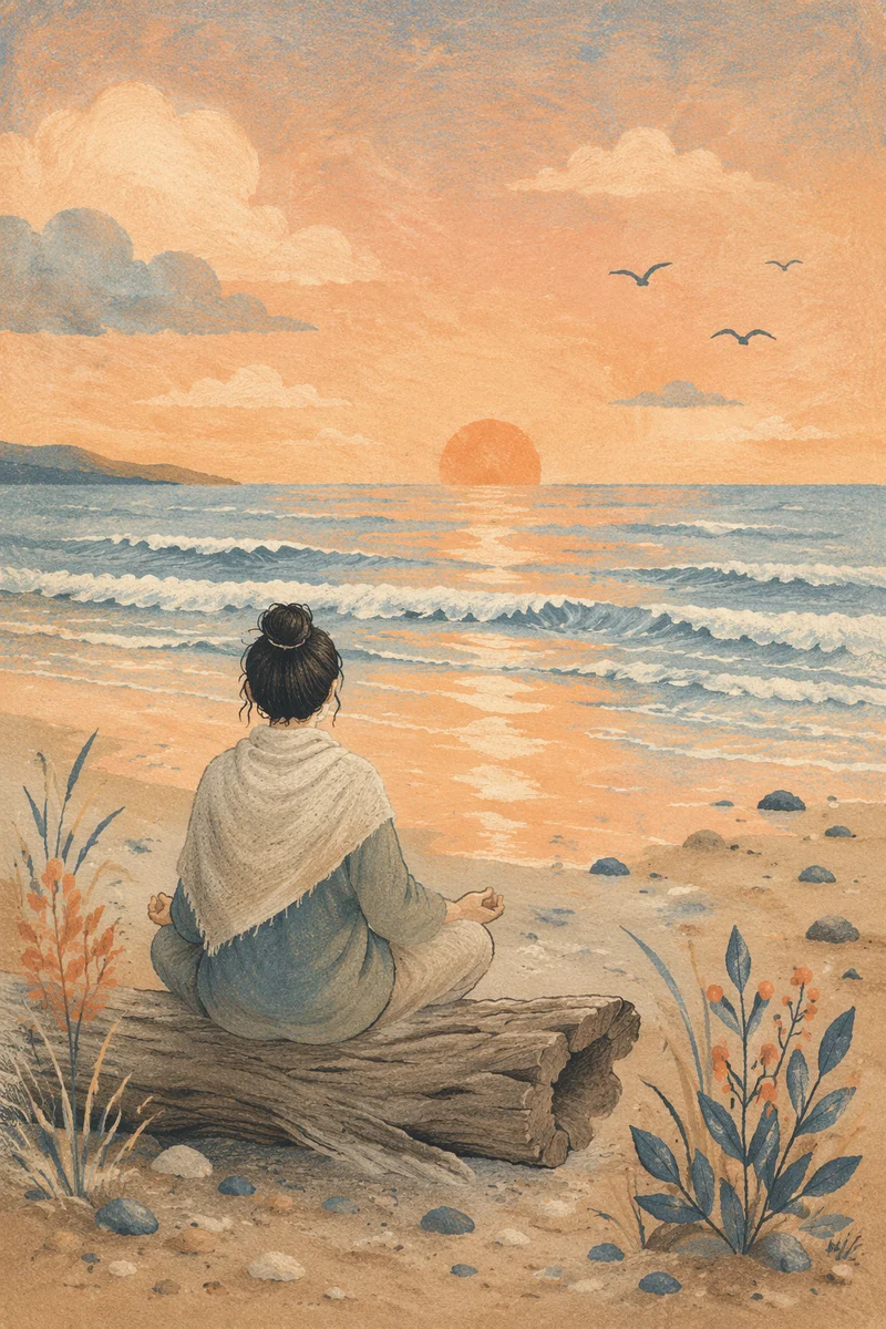 Seated Meditation by Calm Ocean Waves