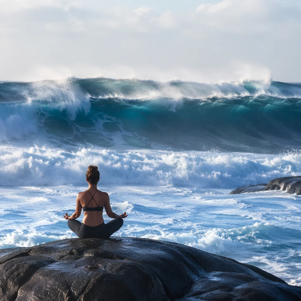 Ocean Meditation on Coastal Rock at Dawn