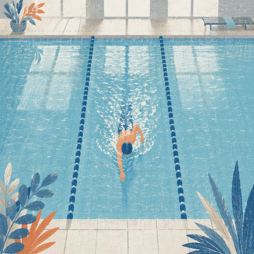 Overhead Swimmer in Serene Indoor Lap Pool