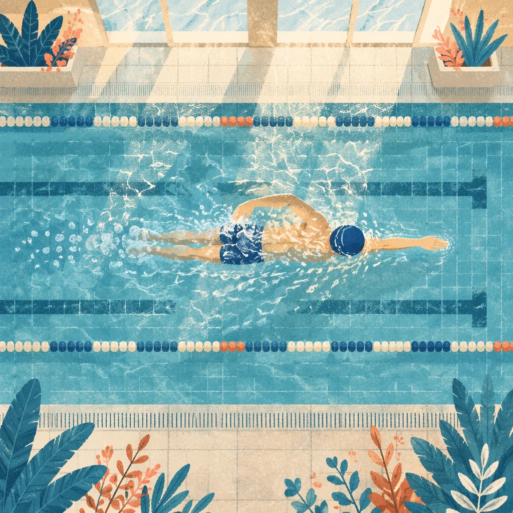 Overhead Swimmer in Calm Indoor Lanes