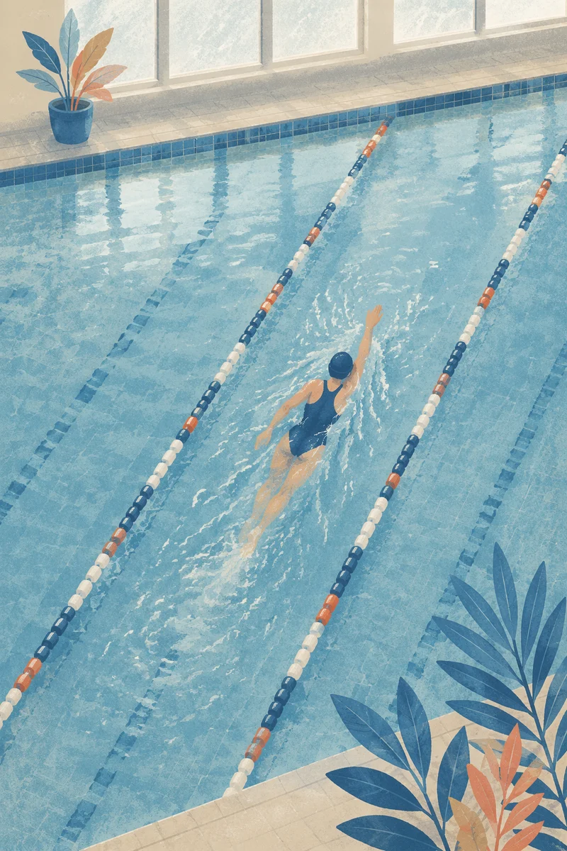 Overhead Swimmer in Calm Indoor Pool
