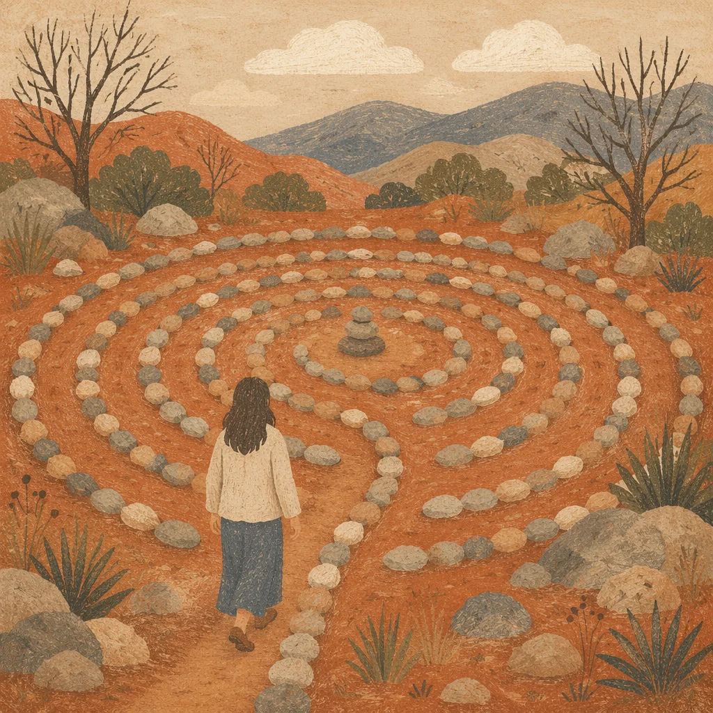 Walking Stone Labyrinth in Quiet Garden