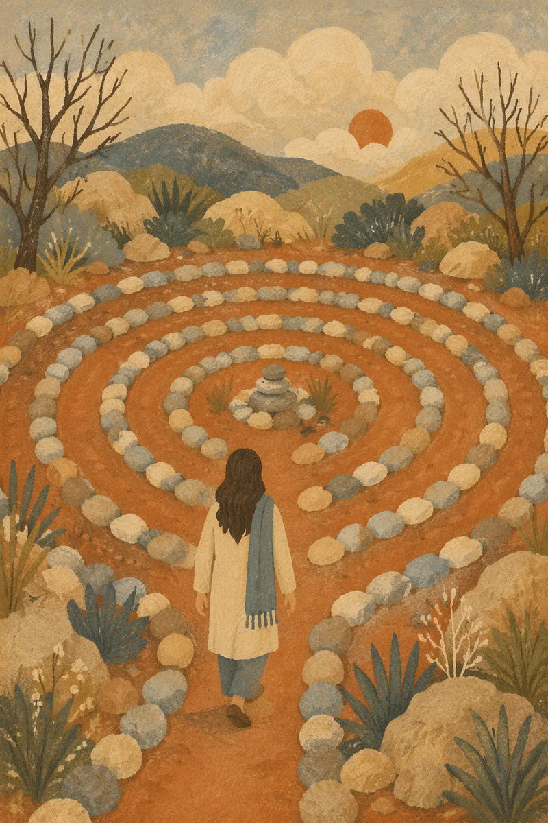 Person Walking Garden Labyrinth Meditation Path