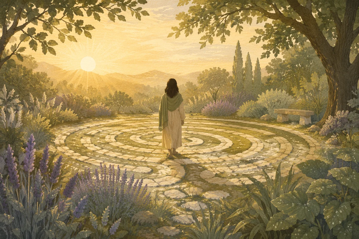 Morning Labyrinth Walk in Garden Stillness