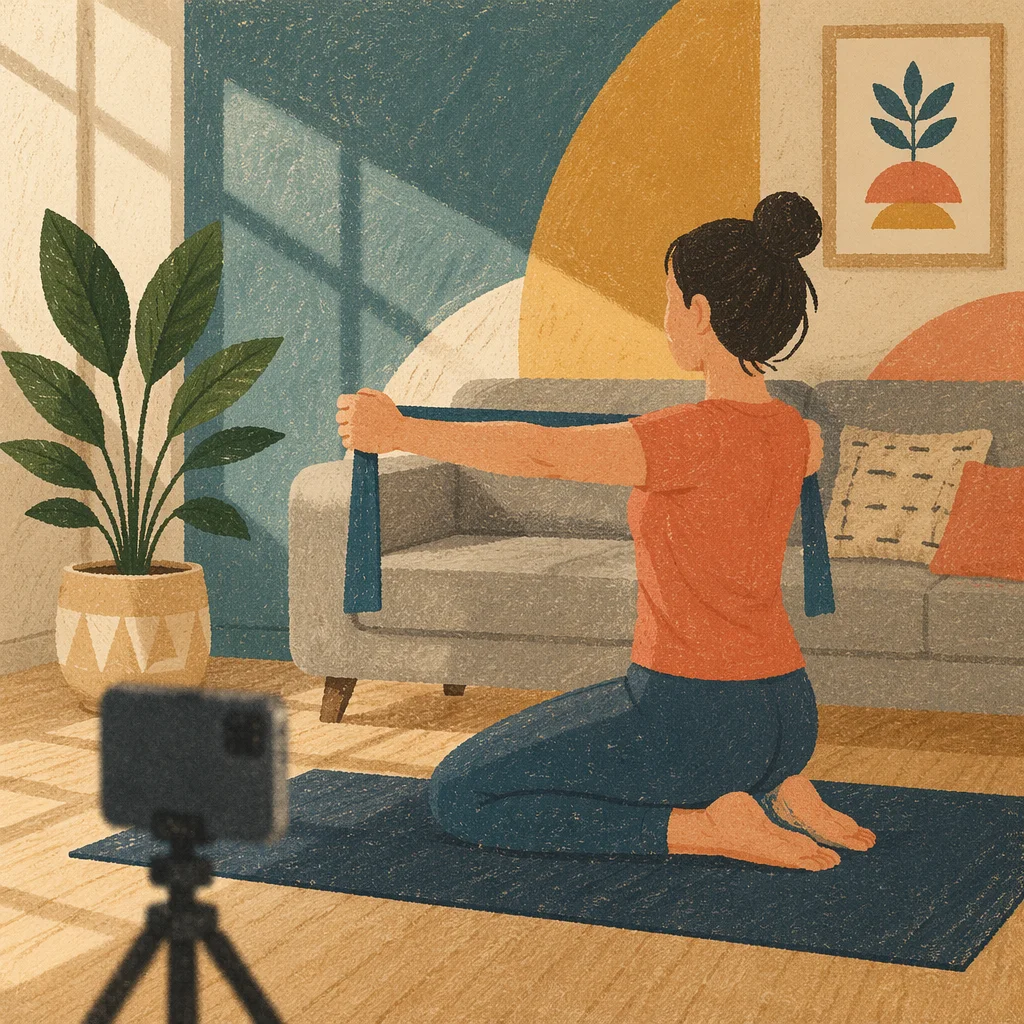 Home Resistance Band Workout in Sunlit Living Room
