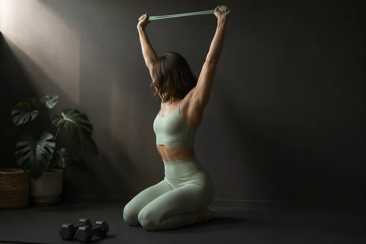 Home Resistance Band Stretch in Calm Light