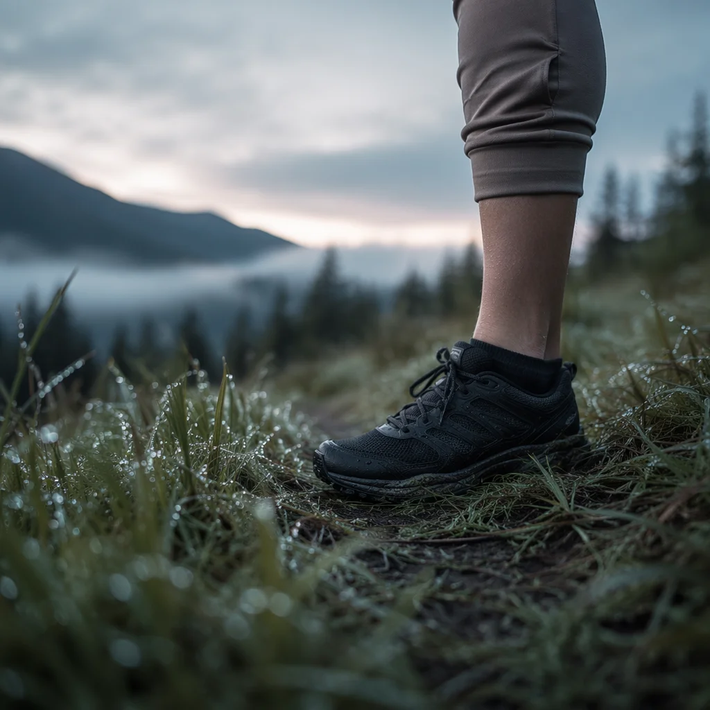 Morning Trail Run With Dewy Grass