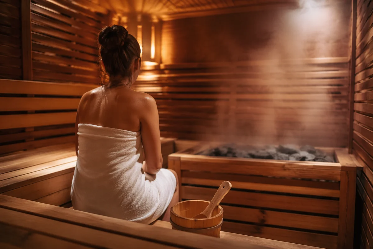 Serene Wooden Sauna with Soft Steam