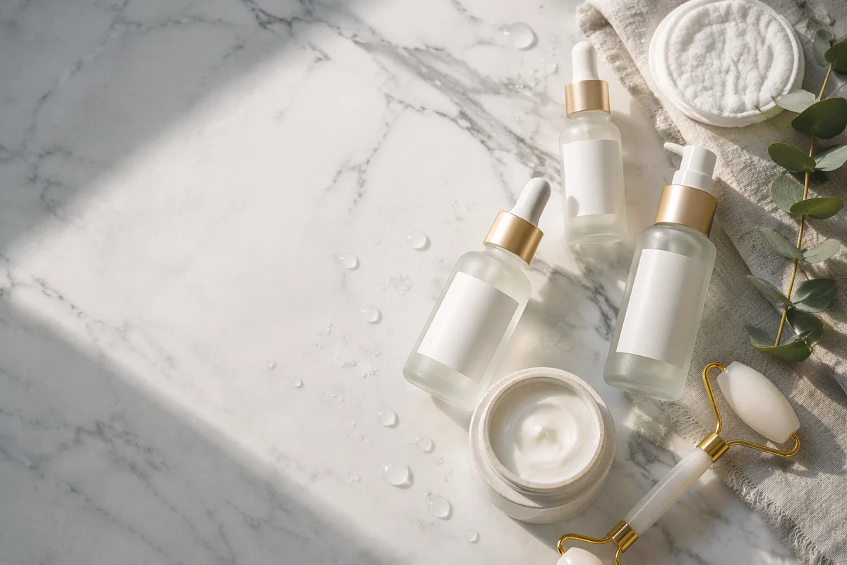 Calm Skincare Flat Lay on Marble